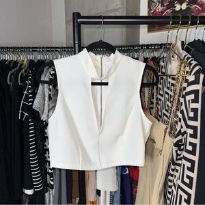 Express White Structured High Neck Cutout Sleeveless Crop Top Womens Size 12 EUC